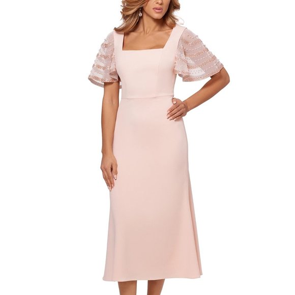 Betsy & Adam Beaded-Sleeve Midi Dress Blush Size 8 - Picture 1 of 4